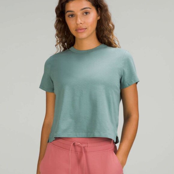 Lululemon Classic-Fit Cotton-Blend T-Shirt Tidewater Teal Size 4 - Picture 1 of 8